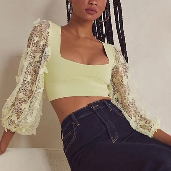 Free People Tops - Free People Intimately Butterfly Sleeve Crop Top Size XS